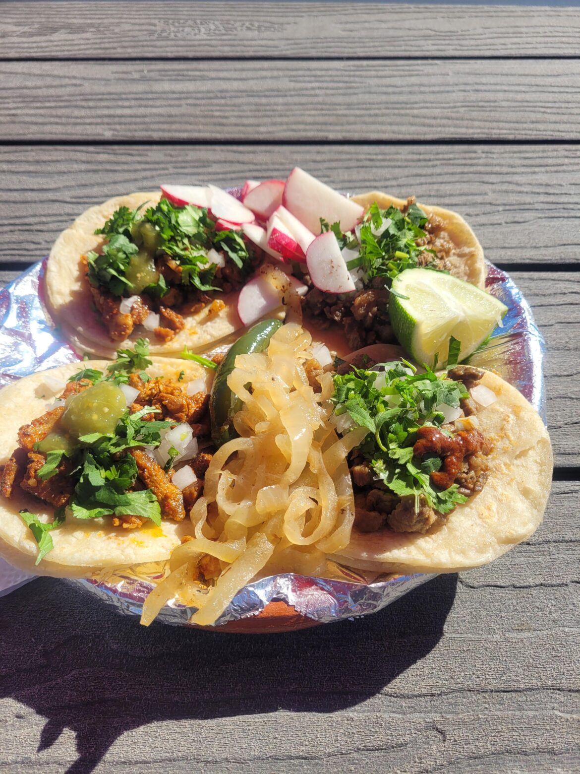 Asada and adobada street tacos from a taco truck in Tieton, WA.