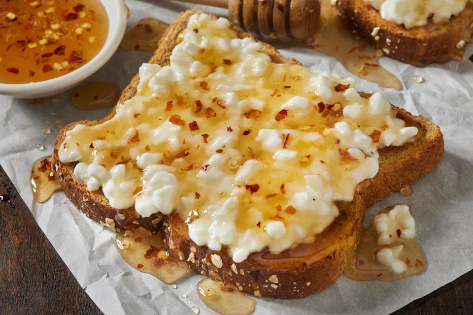 Trending Cottage Cheese Toast with Hot Honey on Whole Grain Bread