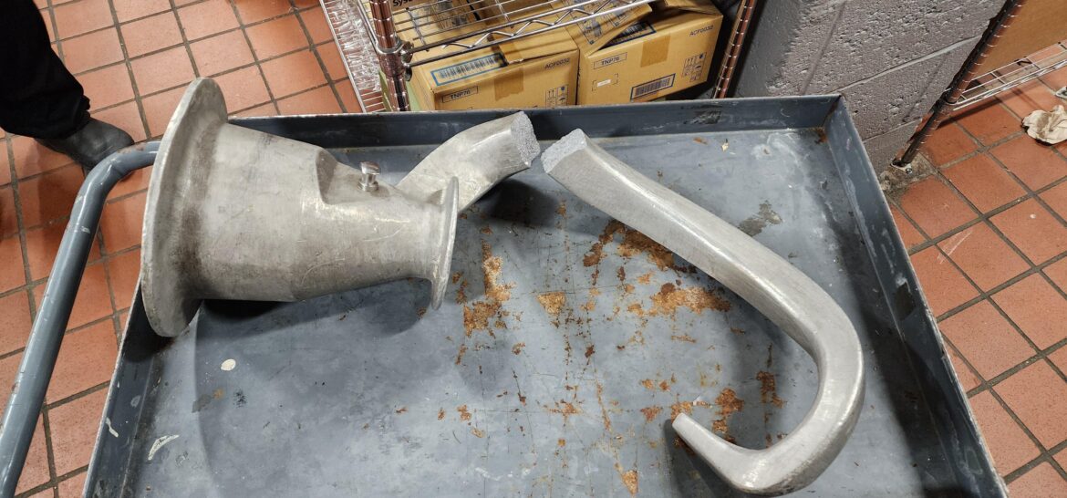 I didn't have broken dough hook off an 80 qt mixer on my bingo card.