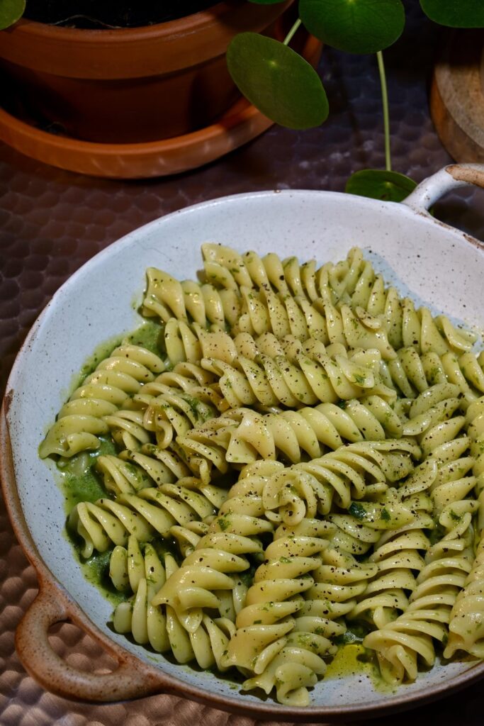 Fusilli Giganti with Wild Garlic Butter Sauce.