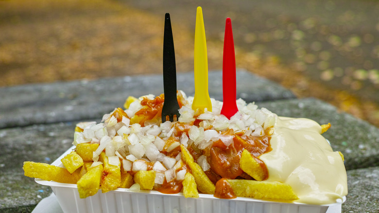 Belgian fries with tiny forks