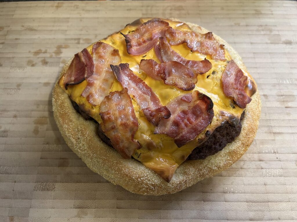 After seeing an AI image of a cheese burger/ pizza hybrid (last image), I had to have a go a creating it!