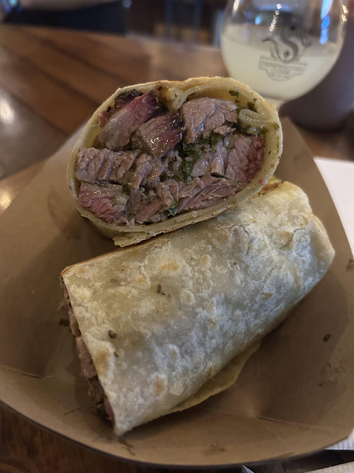 Brisket and chimichurri burrito