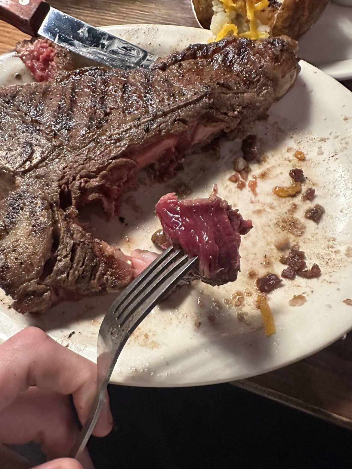 Asked for blue rare at Texas Roadhouse and, well, they delivered