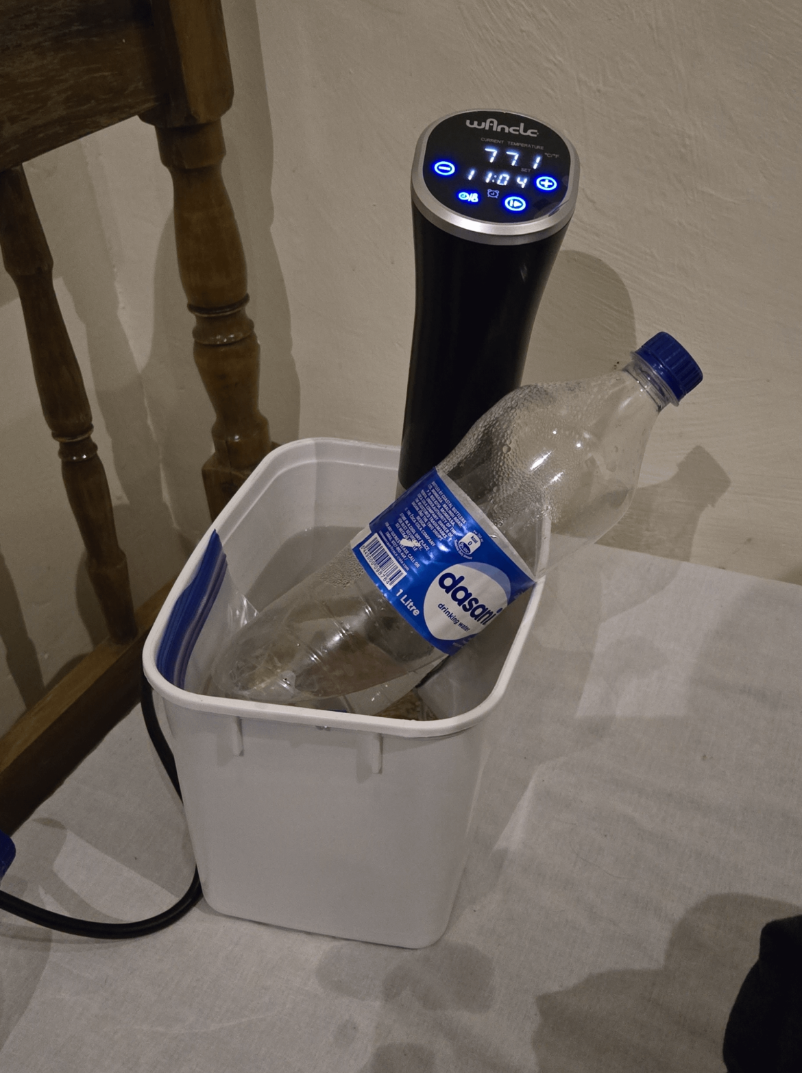 My Sous Vide cooker for my international travels. Purchased a 220 volt model. I dislike to eat out every meal, especially with seed oils and mostly carb meals. I now buy cheap ground beef as a daily meal. I can easily meet my protein requirement for the gym. Picture taken in Kenya, in my hotel room.