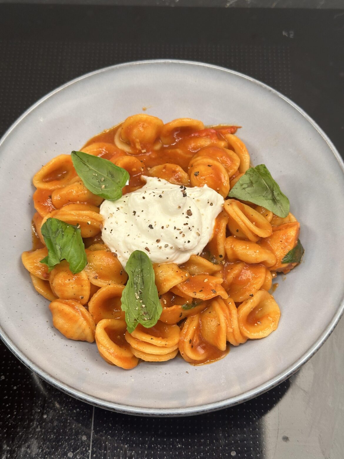 Orechiette arrabiata with salted whipped ricotta