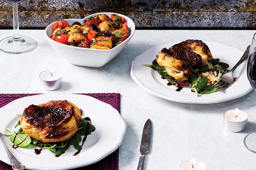 Vegan Caramelised Onion Tarte Tatin with Mediterranean Potato Salad