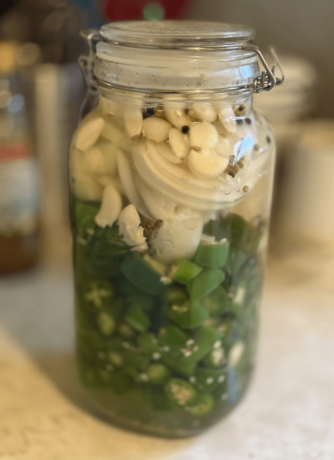 [OC] Pickled Serranos, Onions, Garlic