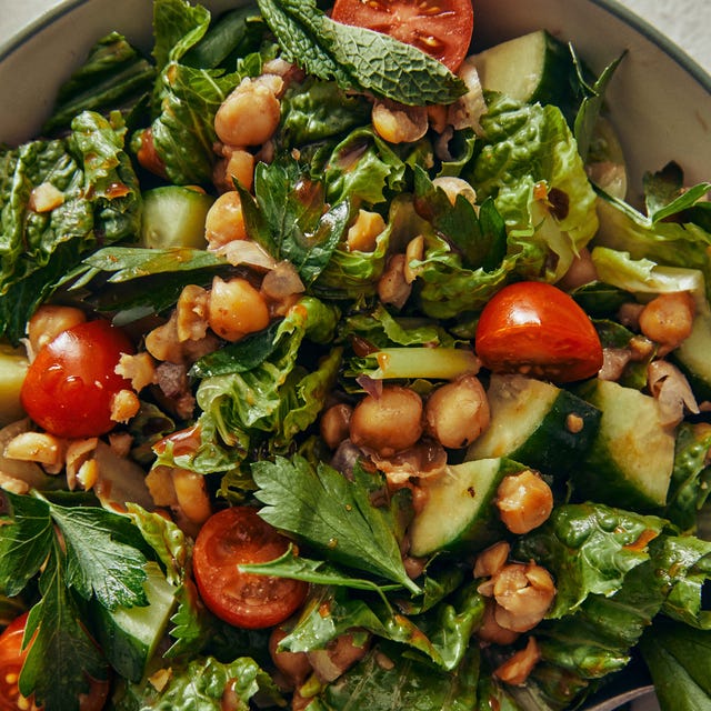 chickpea salad with pomegranate molasses vinaigrette