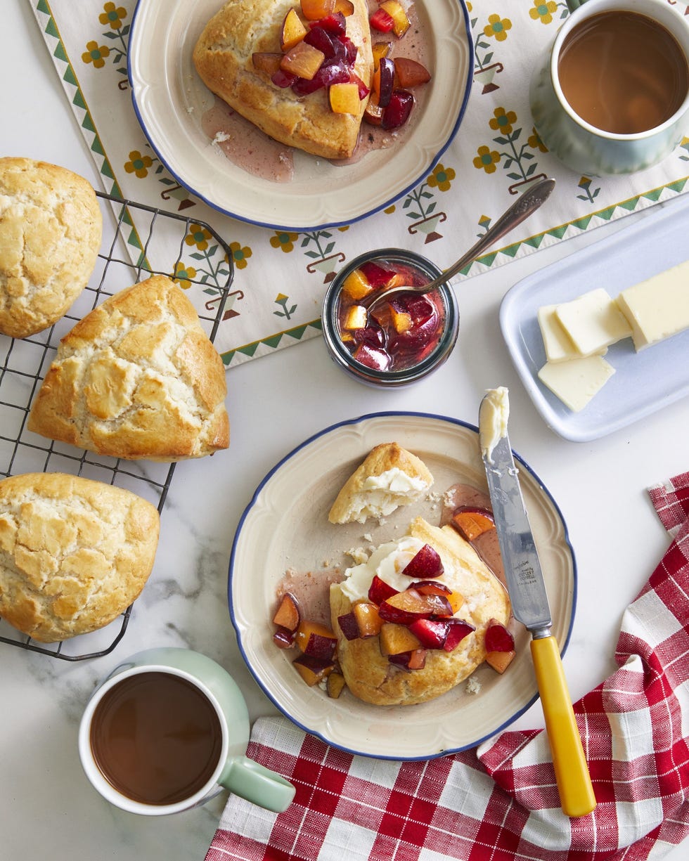 fennel grapefruit scones with plum compote