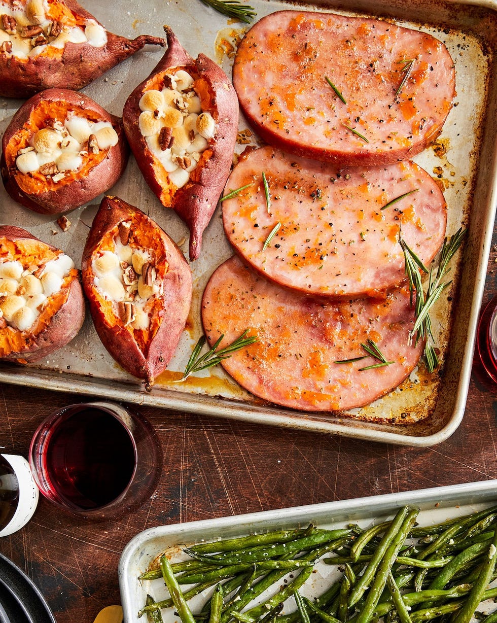 sheet pan holiday ham dinner