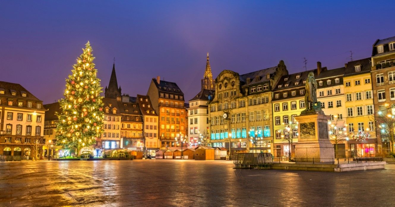 Christmas tree at the famous Christmas Market in Strasbourg - Alsace, France
