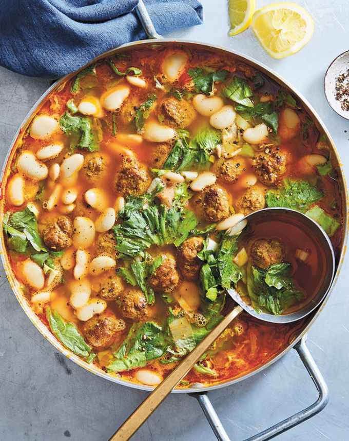 clean eating dinner recipes: spiced lamb meatball and escarole soup