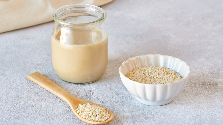 tahini and sesame seeds