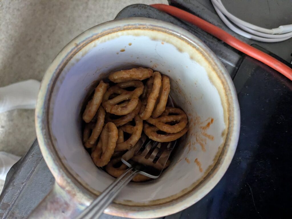 Tabasco Worcestershire and lime juice pretzels and then an onion bagel to dip.