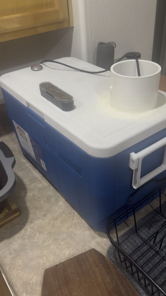 My sous vide resting oven in use for pulled pork after smoking 12 hours. Let it sit here for 23 hours for dinner tomorrow.