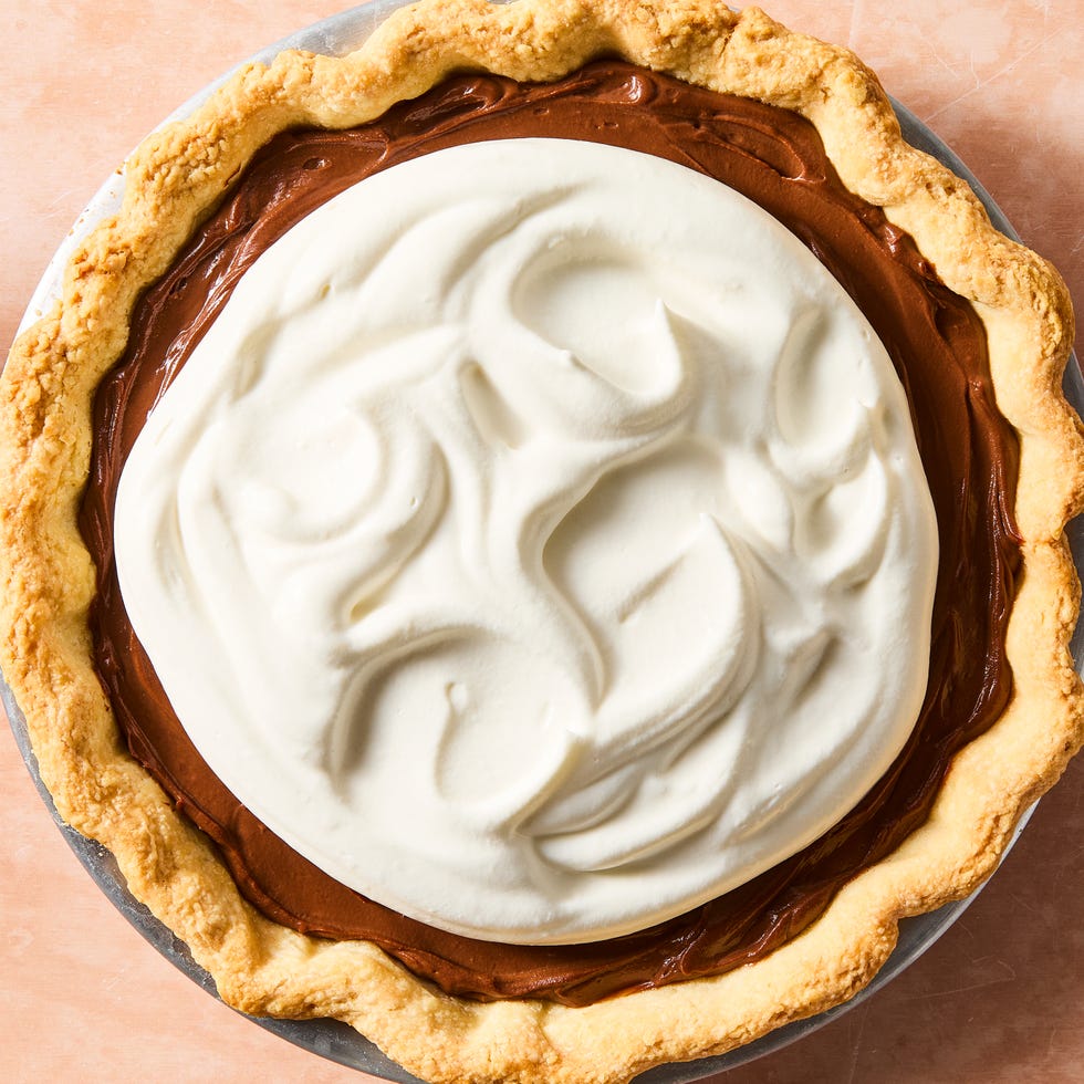 chocolate cream pie topped with whipped cream