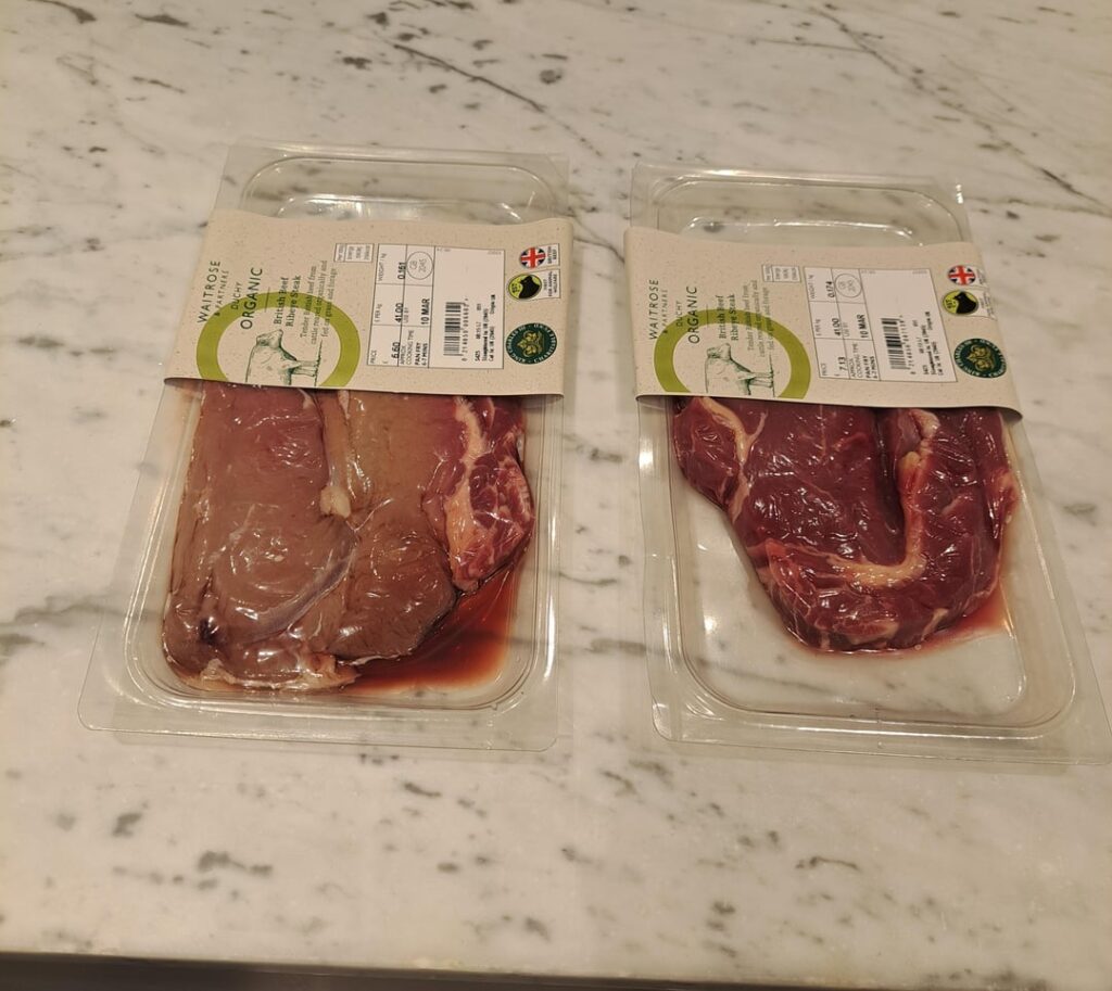 Why are these steaks with different colour?