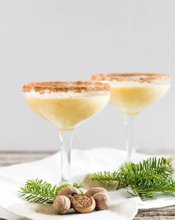 eggnog martini with pine and nutmeg