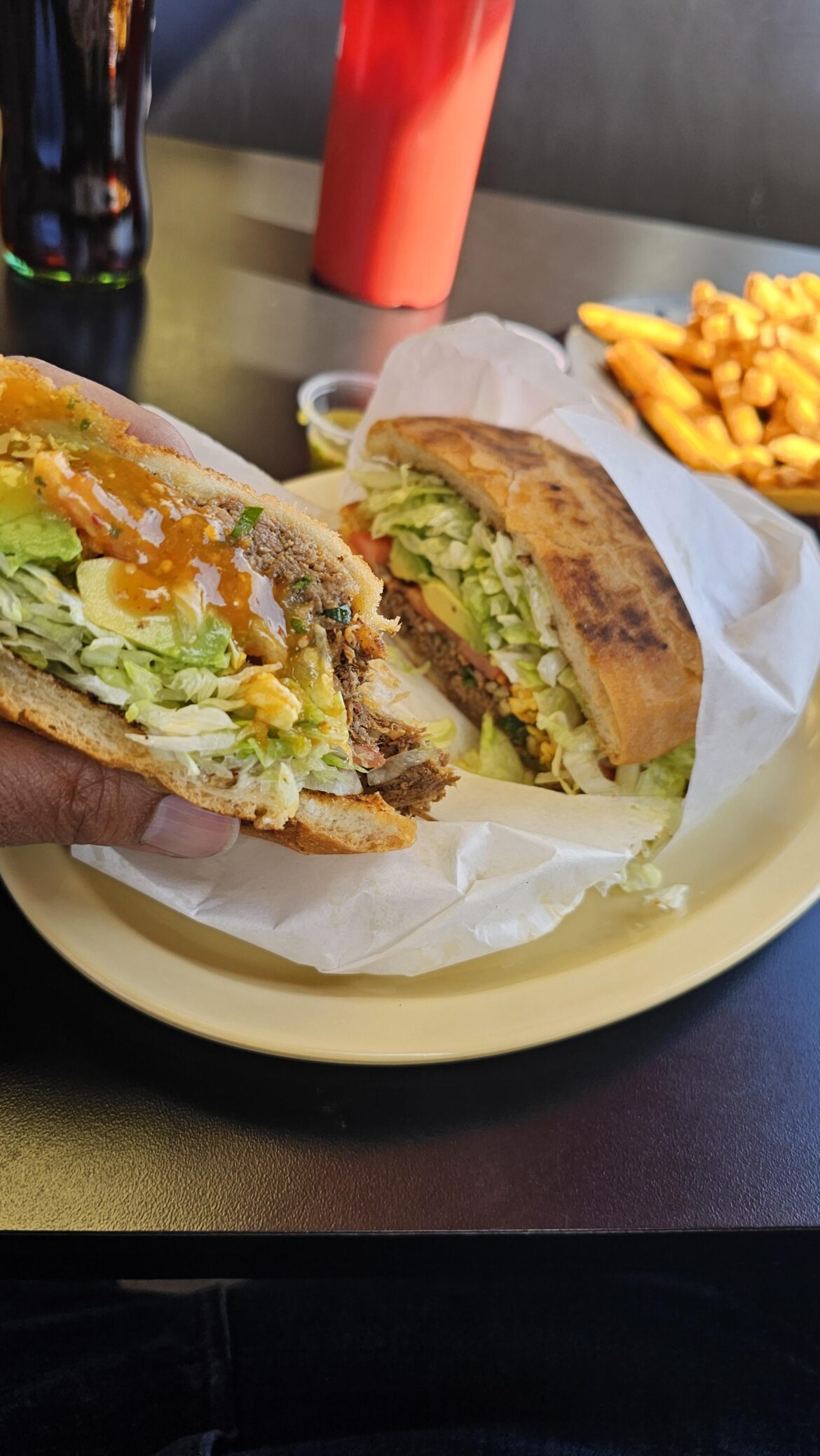 Birria Torta and Fries for lunch