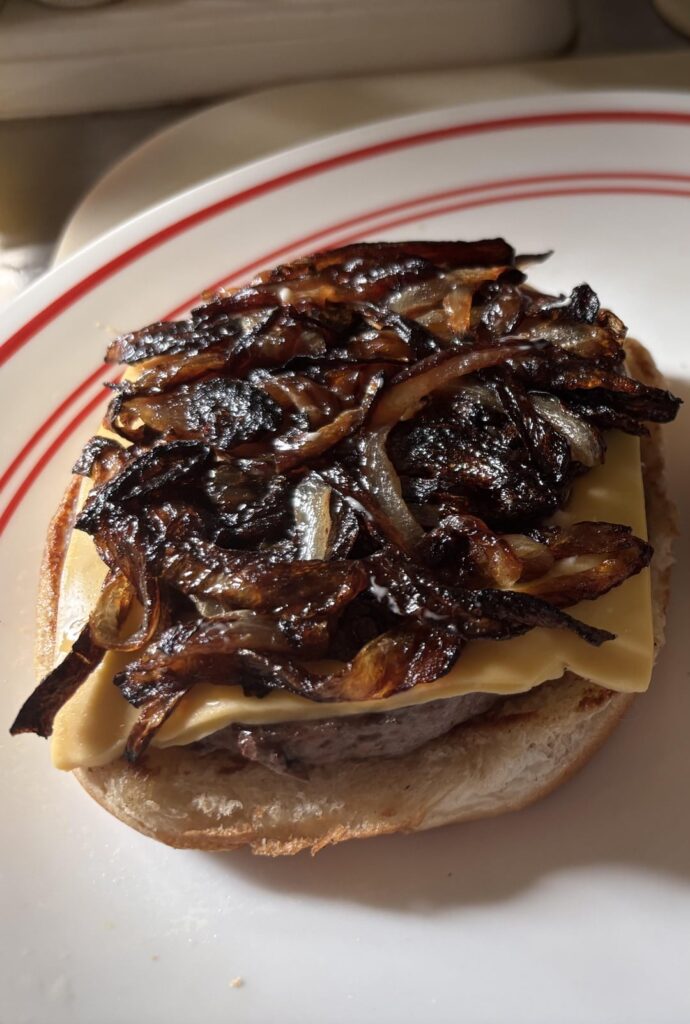 Made an onion cheese burger for breakfast