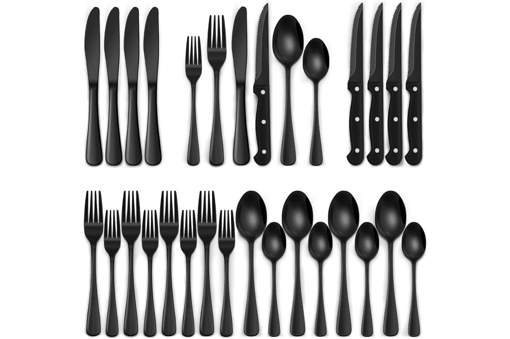 A group of black cutlery