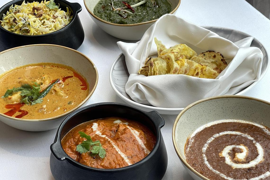 hkpicks09 - Clockwise from top right: Dingari Purvanchal Ka Saag, Paronthia Naan, Dal E-Sansara, Kukkad Butter Masala, Sailana Jheenga and Barista Matar Pulao at Sansara.

Byline: Hedy Khoo