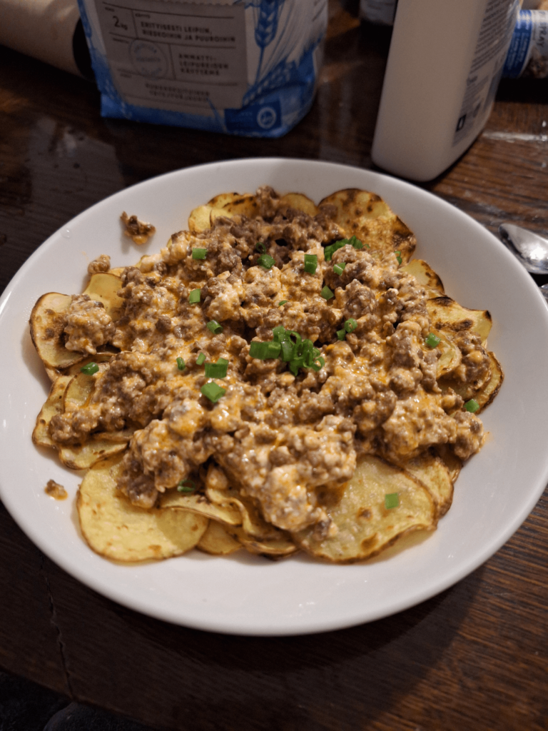 Lower calorie loaded nacho "fries"!