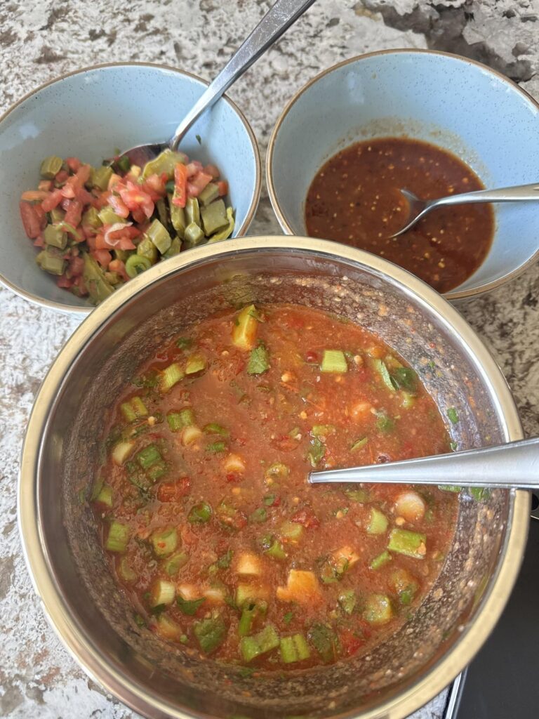 The carne asada salsa in action. Also featured ensalada de nopales and a simple chile de árbol salsa