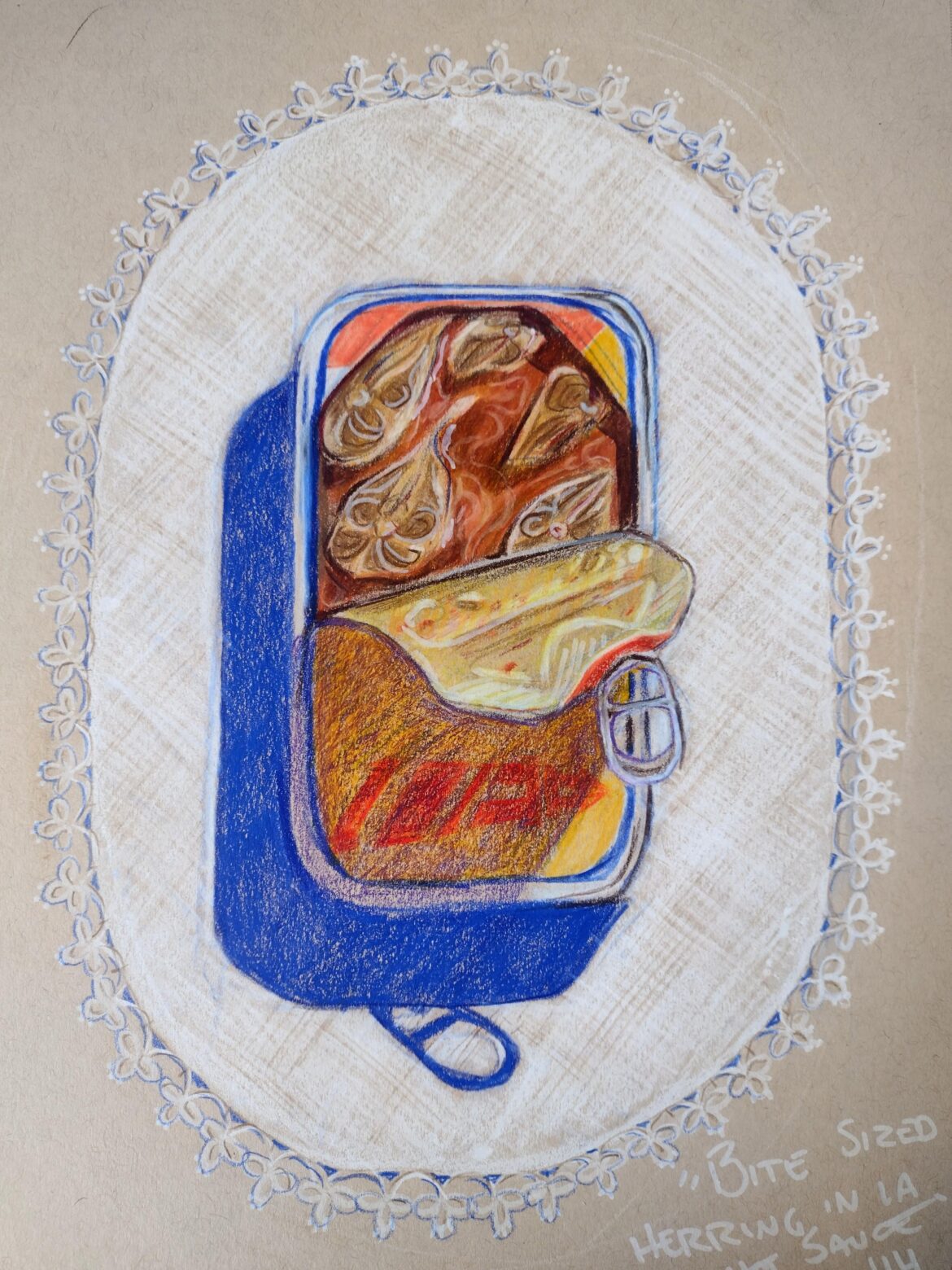 r/art didn't care to much for it, thought maybe y'all would appreciate this. "Bite size herring steaks in Louisiana hot sauce"