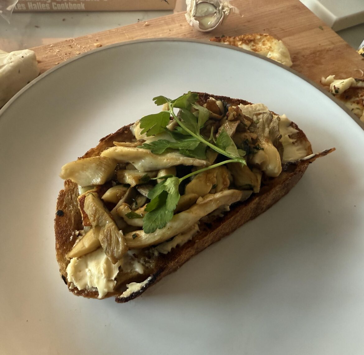 Oyster mushroom and truffle Brie toast Oyster mushroom and truffle Brie toast