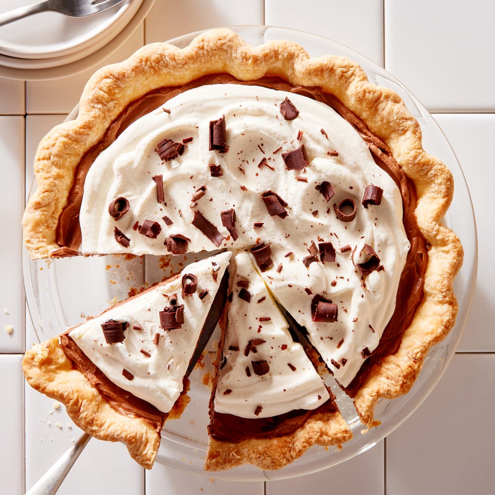 french silk pie with whipped cream and chocolate shavings