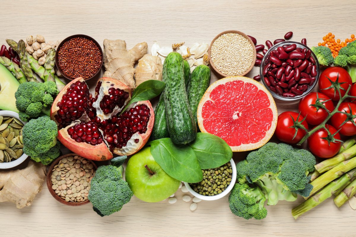 Fresh vegetables, fruits and seeds