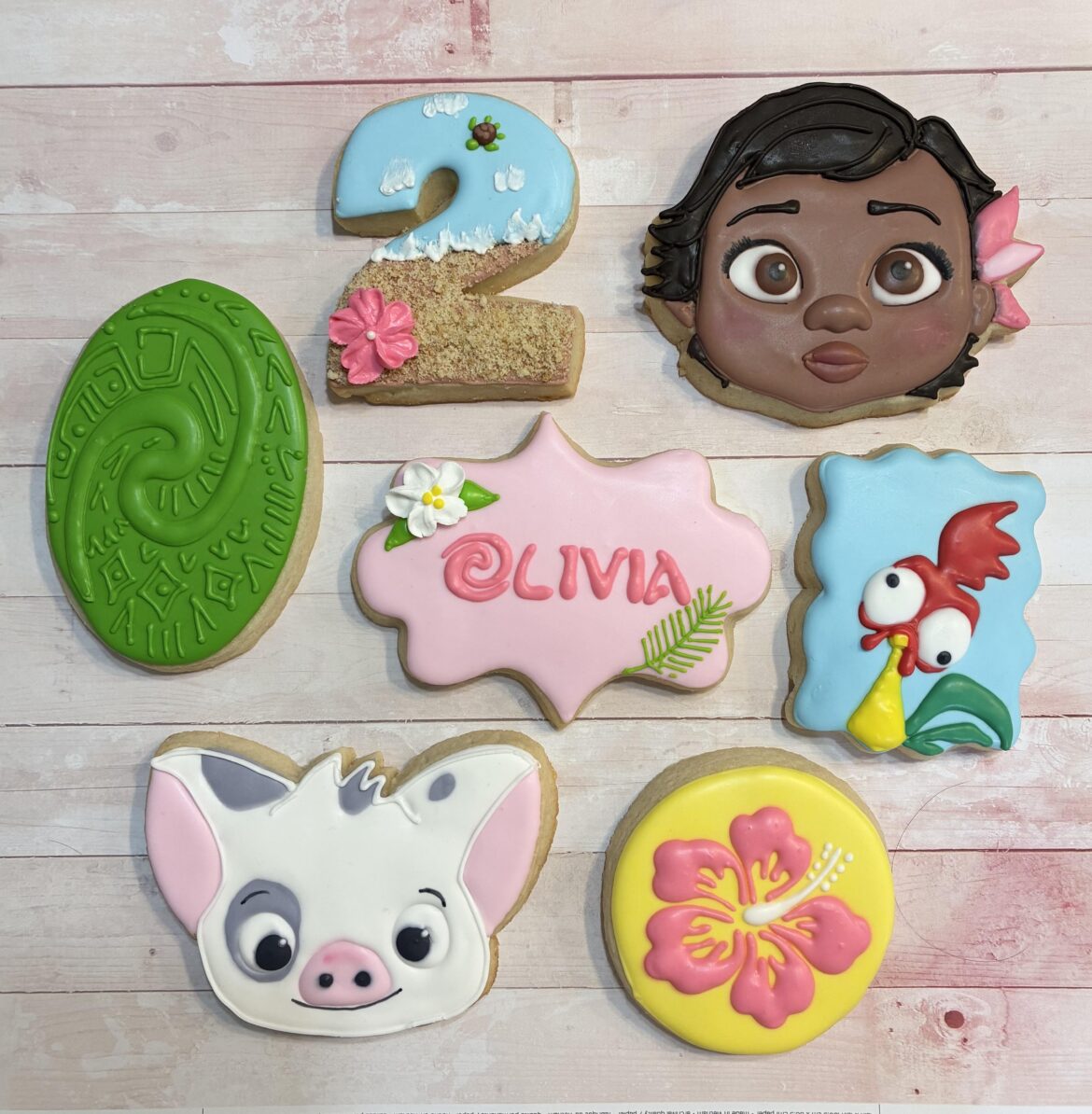 Glaze decorated Moana cookies