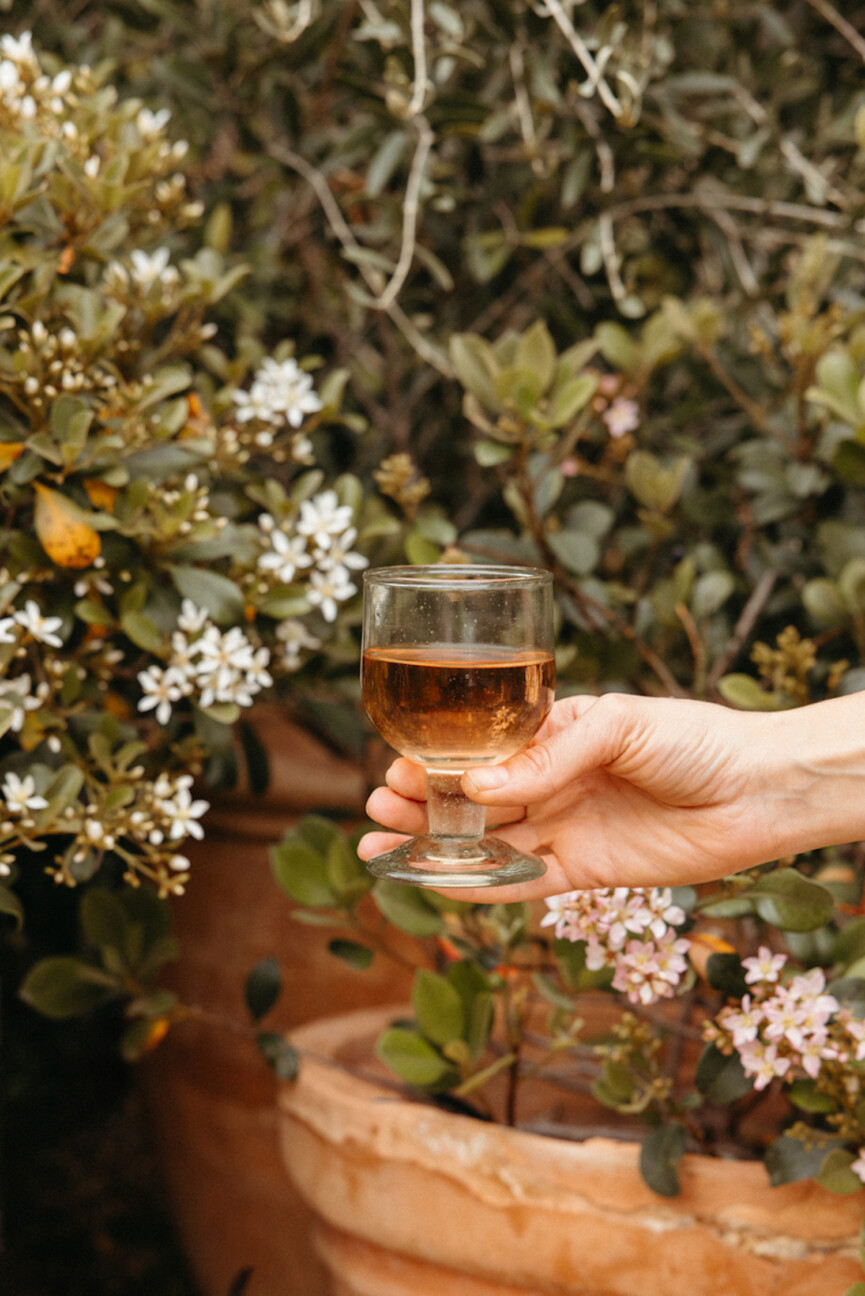 Glass of rosé wine.