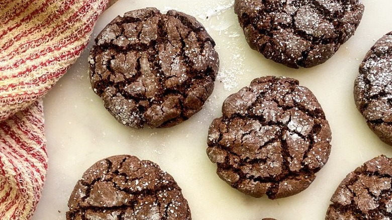 Chocolate crinkle cookies dusted with sugar