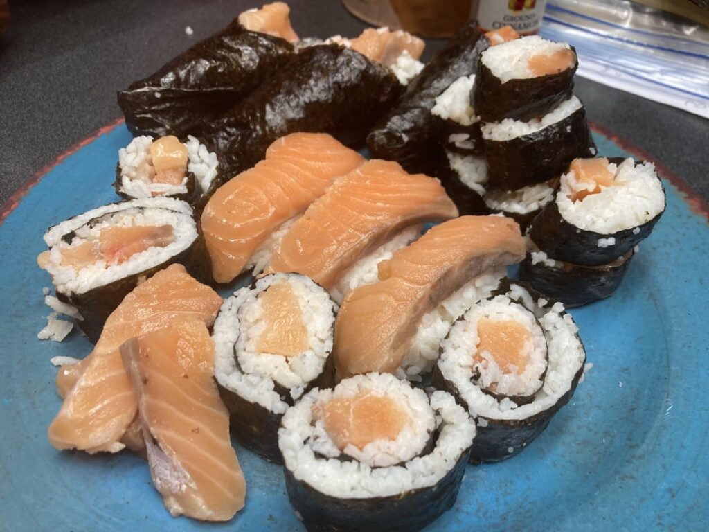 Nobody was home so I decided to try my hand at making sushi for the first time!