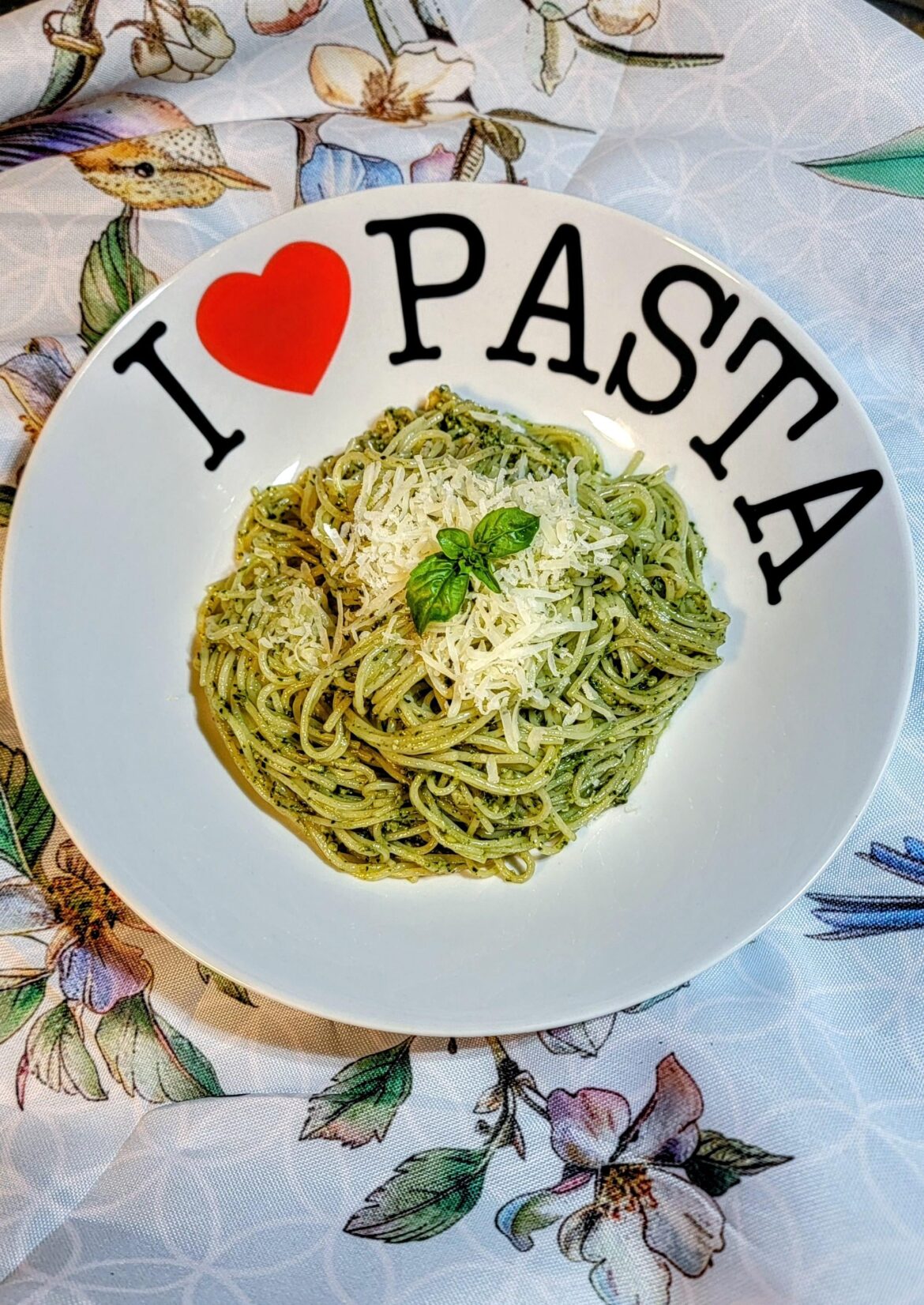 Fresh pesto with home grown basil and capellini pasta