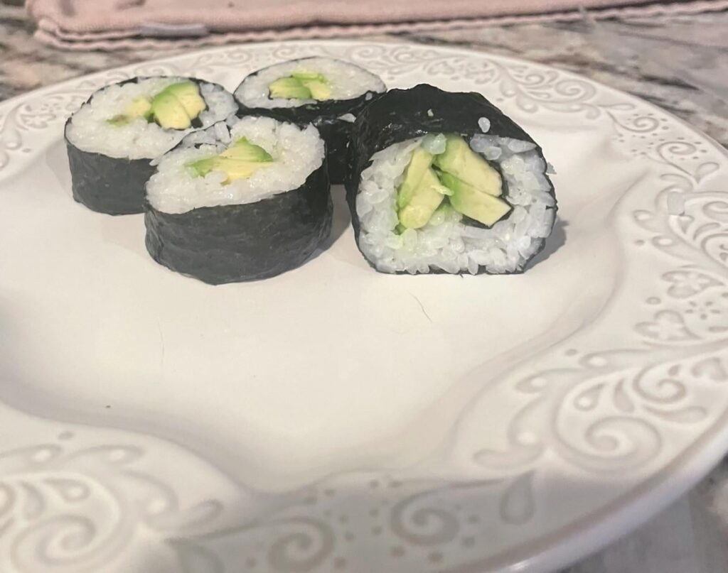sushi making attempt (no fish because I wanted to practice on avocados first)