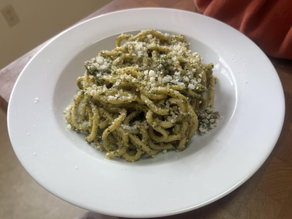Spaghetti alla Chitarra with sunflower seed pesto