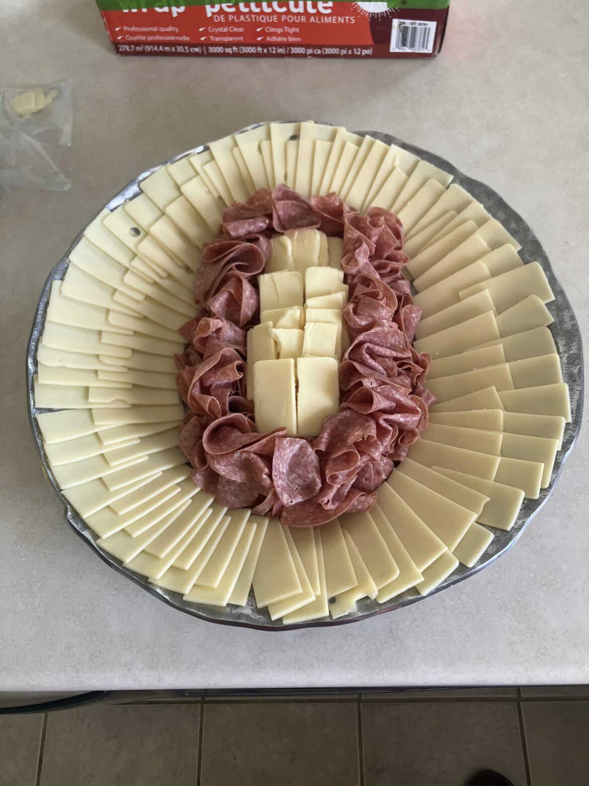 I still need to add a few basil leaves and a pickled red cherry pepper on site, but it’s my dad’s 70th today and he is a die hard Buckeye fan.  Hopefully he can tell this is supposed to be a block O for OSU.