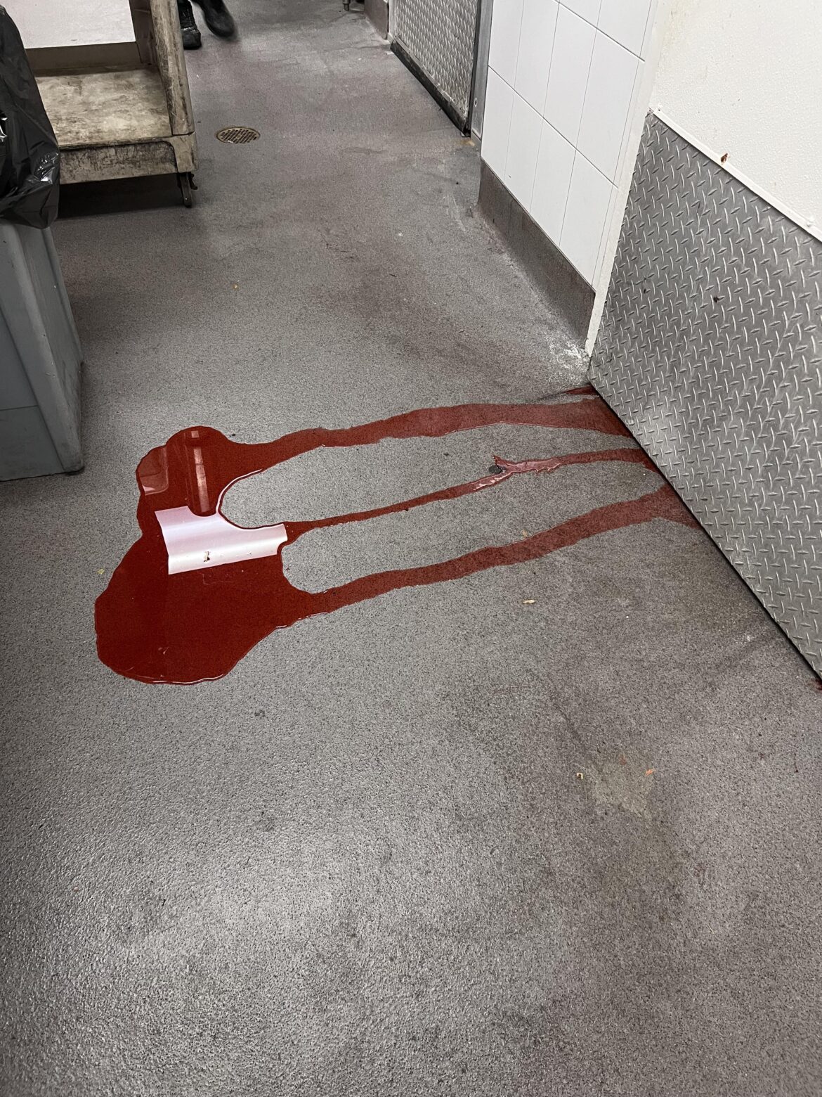 Someone dropped a jar of cherries in the walk in.
