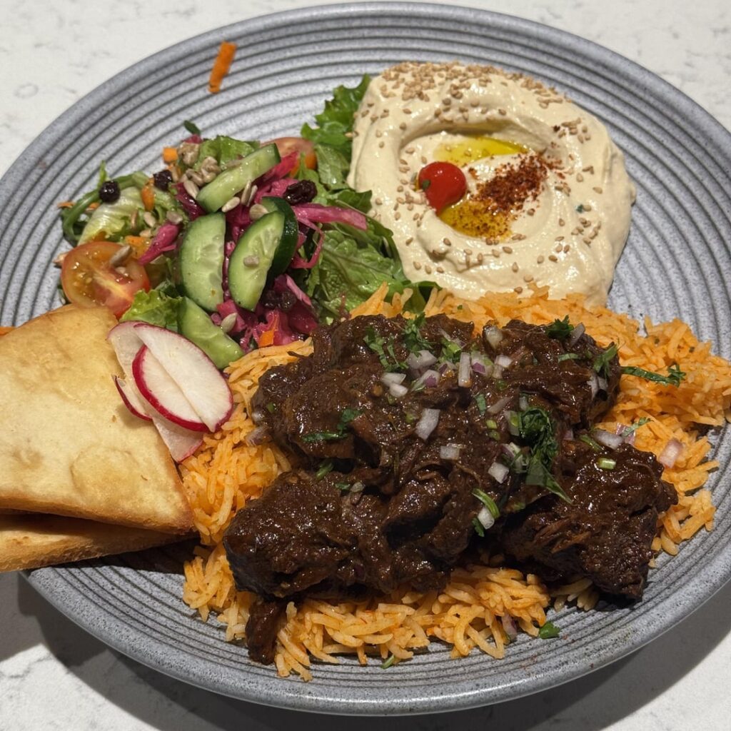 Birria with hommos at Almaya is delish.