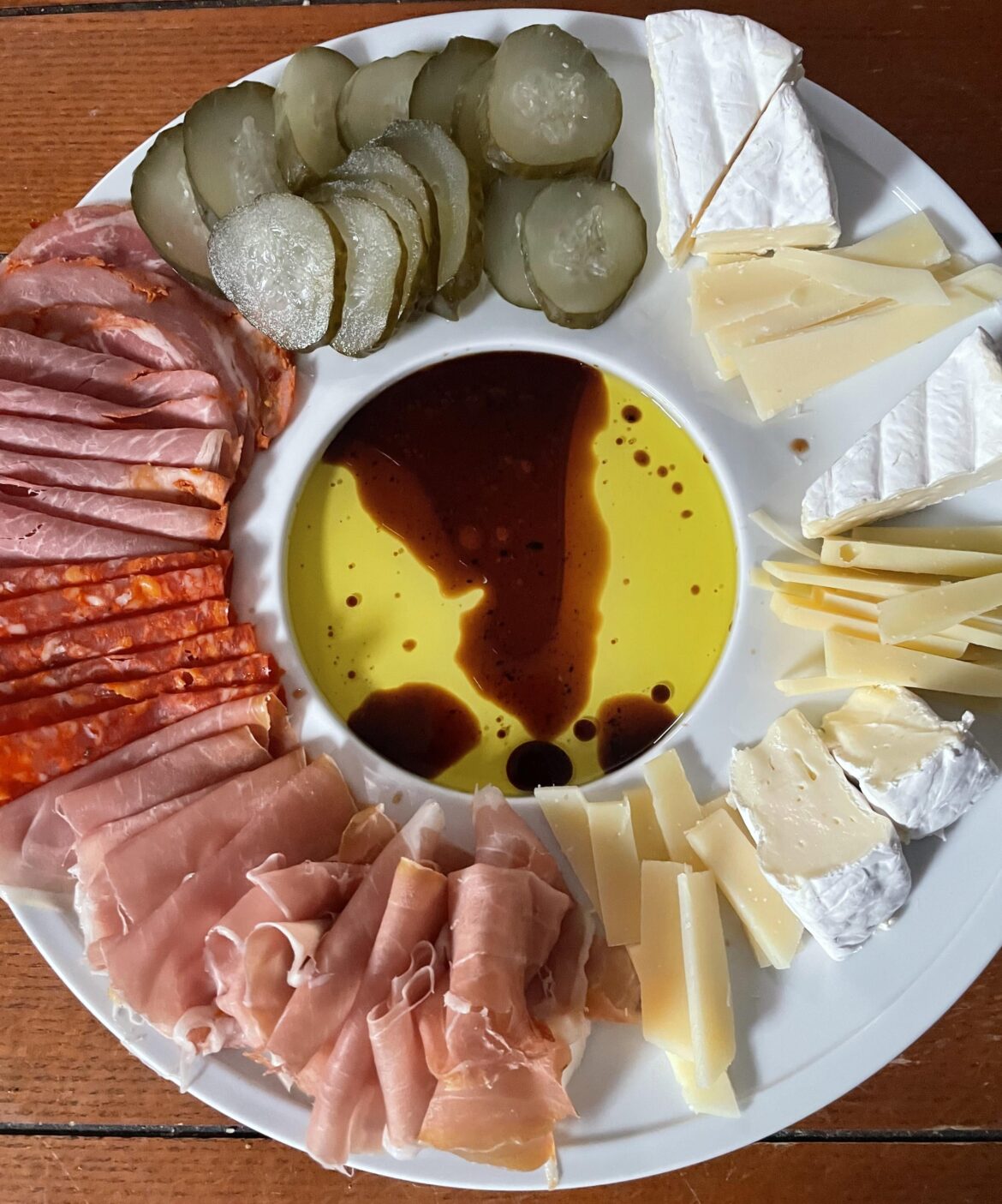 Charcuterie plate with a crusty baguette (not pictured)