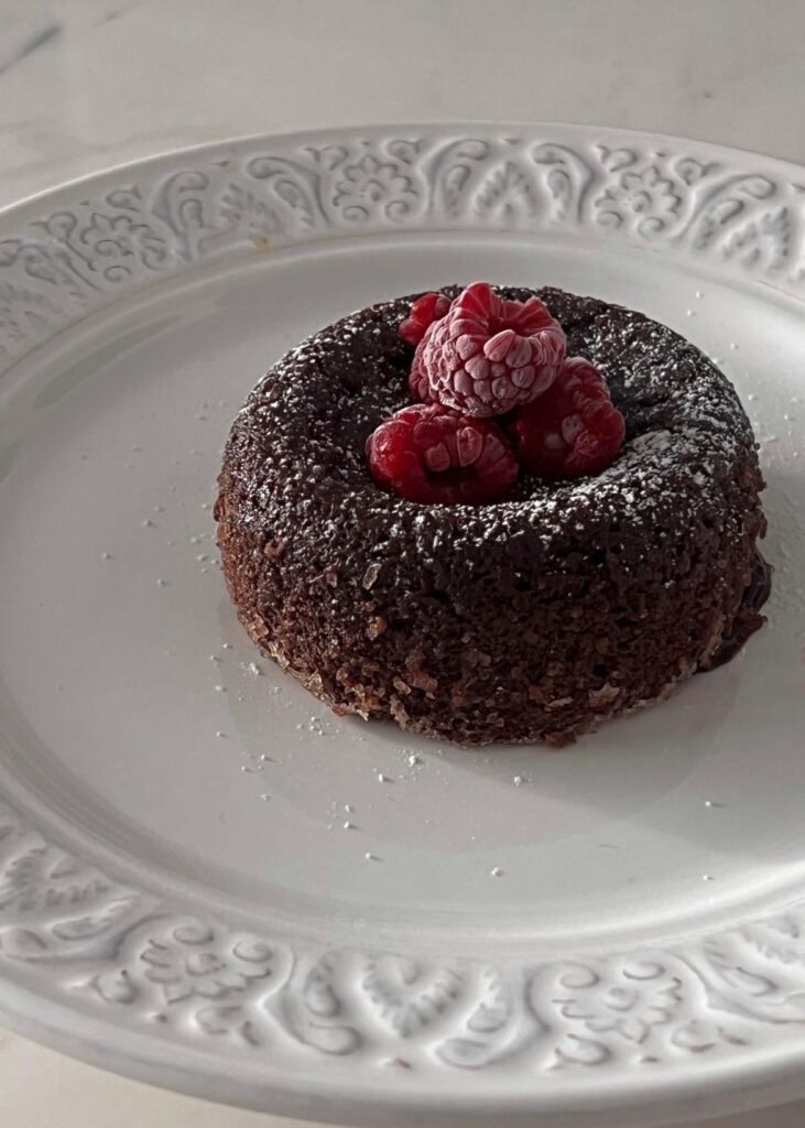 Chocolate and raspberry lava cake