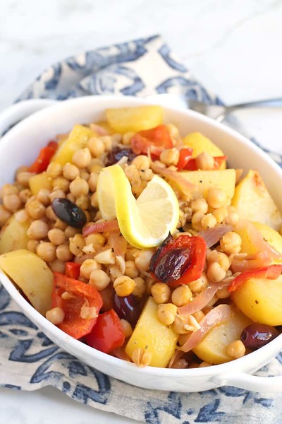 Lemon Roasted Potatoes with Chickpeas - Vegan Greek Recipes