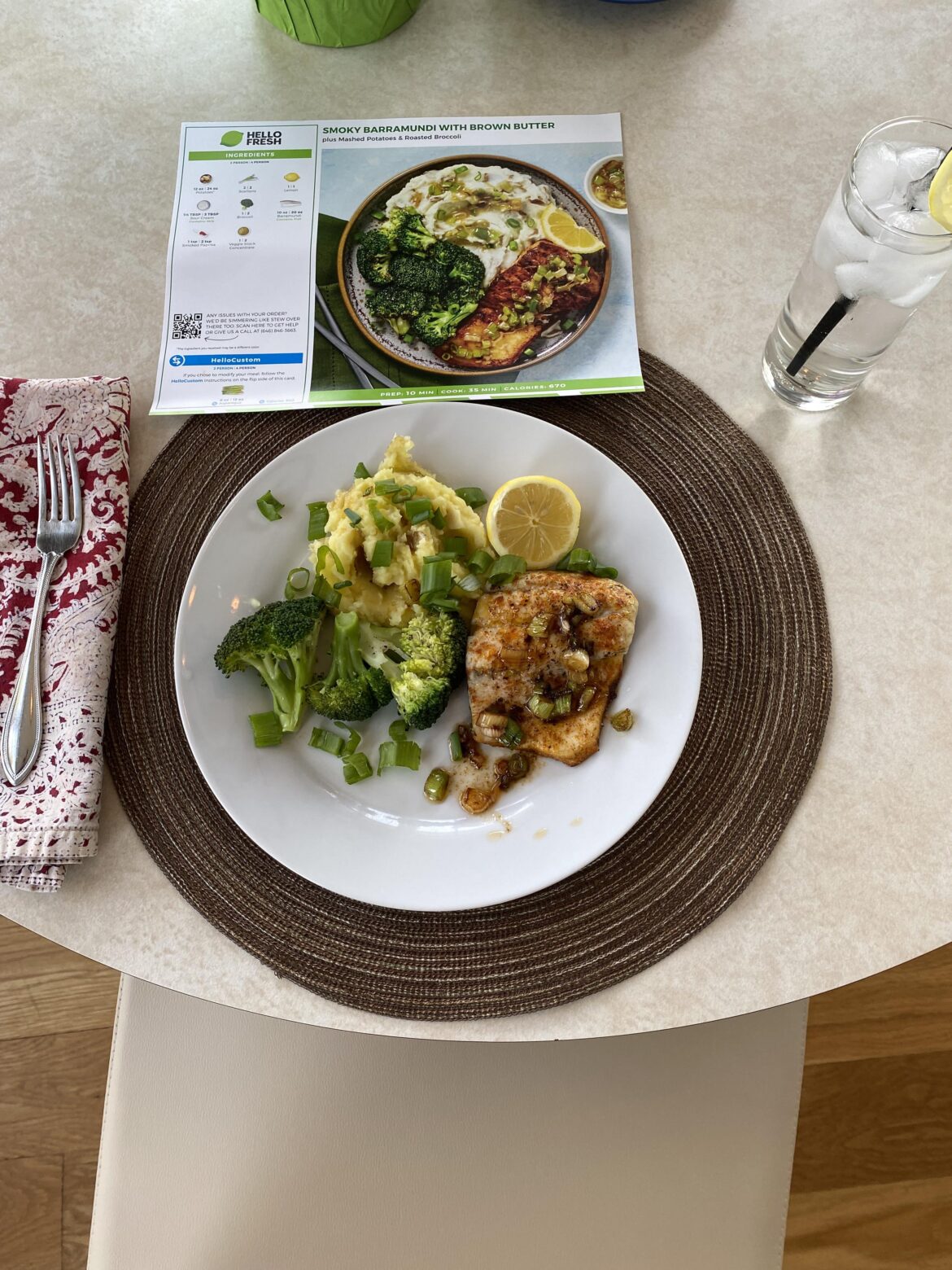 Barramundi with broccoli and mashed potatoes