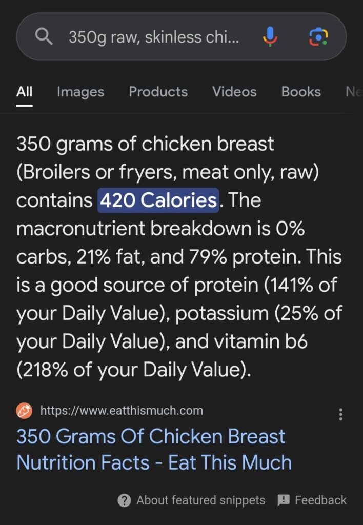 Which one is the correct answer for how many calories in raw chicken breast?