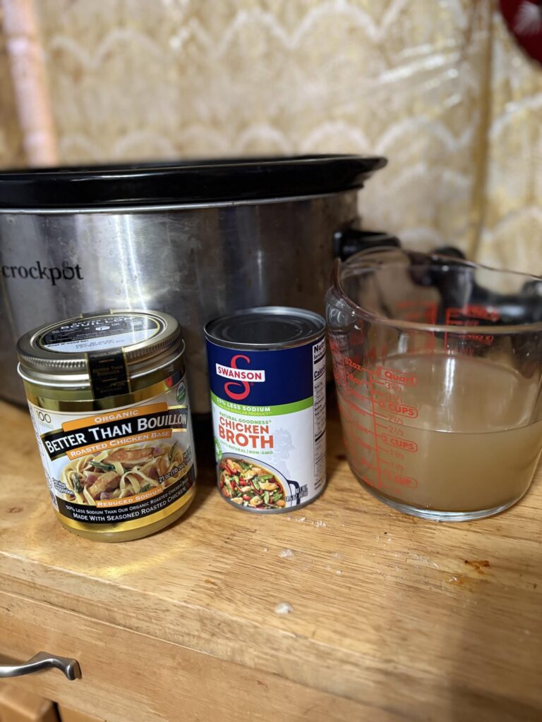 Making chicken soup and this is what I have for broth. How much water and bouillon should I add? I had some leftover stock (in measuring cup)