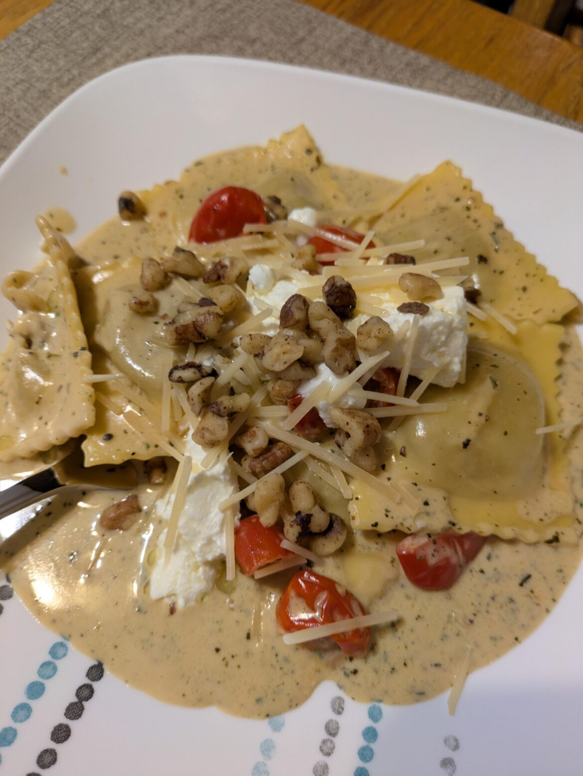 Creamy mushroom ravioli